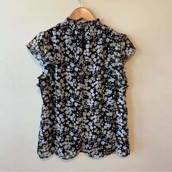 NEW CeCe Floral Smock Neck Tank Top Black Yellow Floral S - Picture 9 of 15